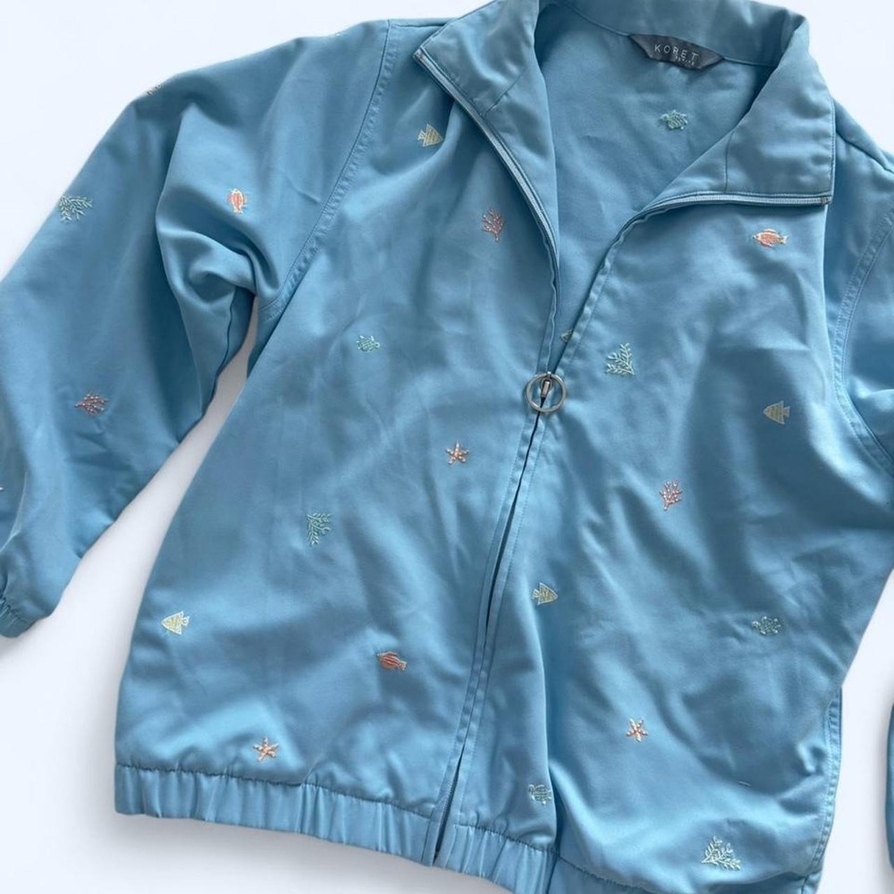 Vintage Y2K Baby Blue Embroidered Coastal Jacket